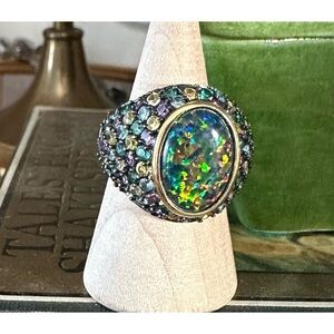 STERLING SILVER GOLD PLATED RING MULTI-COLORED Fiery Opal SIZE 6 Stamped 925 UTC